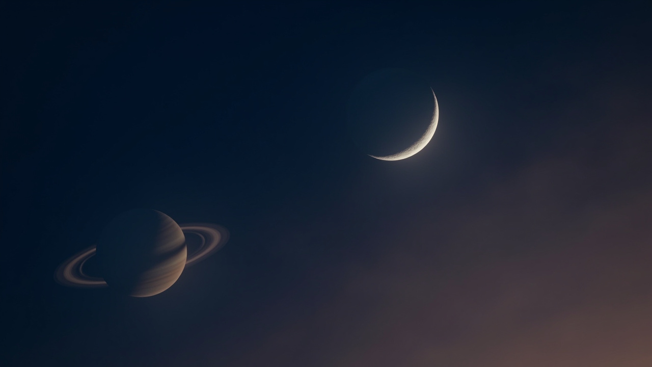 Thin crescent moon meets Saturn in western sky Feb. 19